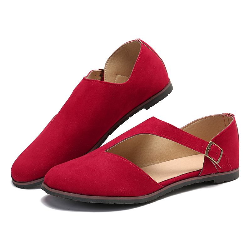 Kvinner Semsket Skinnspenne Pure Color Flats