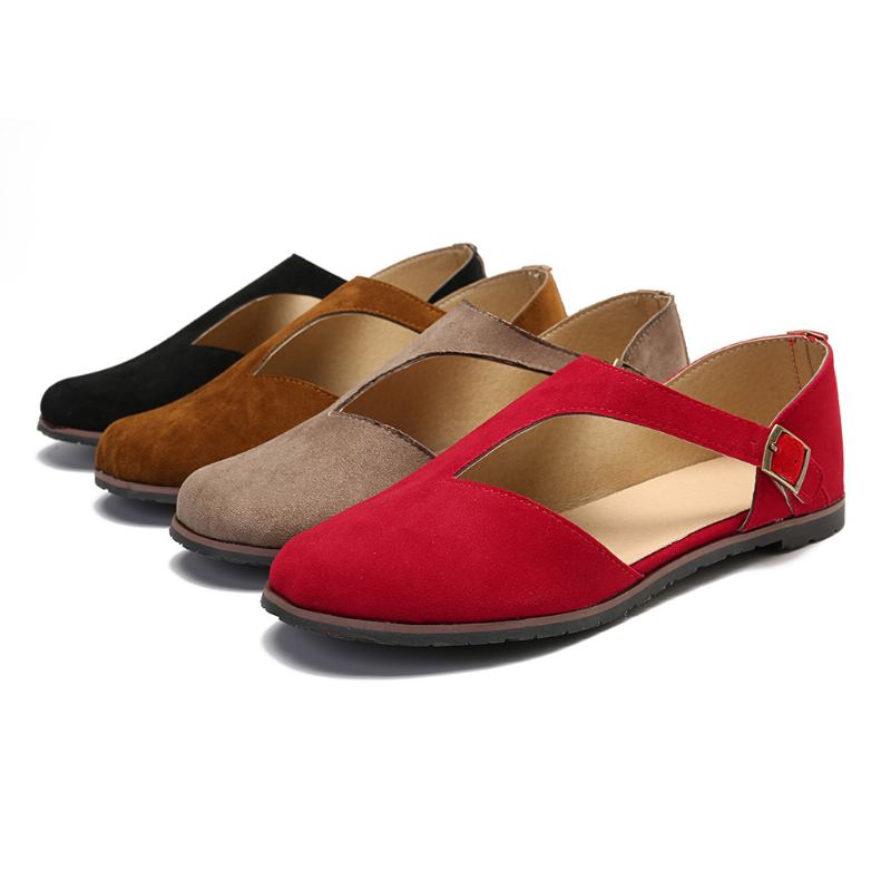 Kvinner Semsket Skinnspenne Pure Color Flats