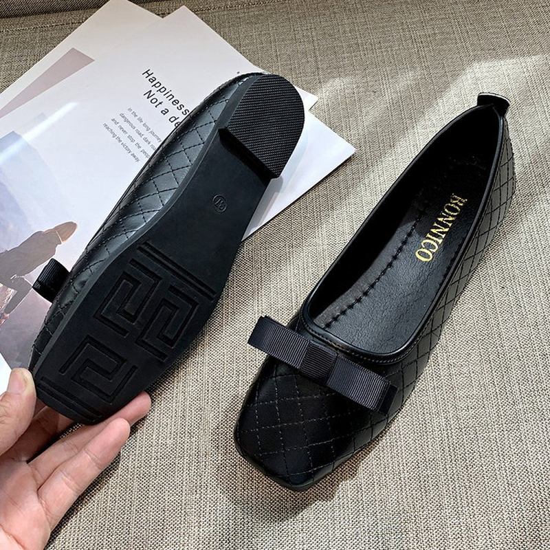 Kvinner Sløyfe Dekor Square Toe Myk Såle Uformell Slip On Loafers