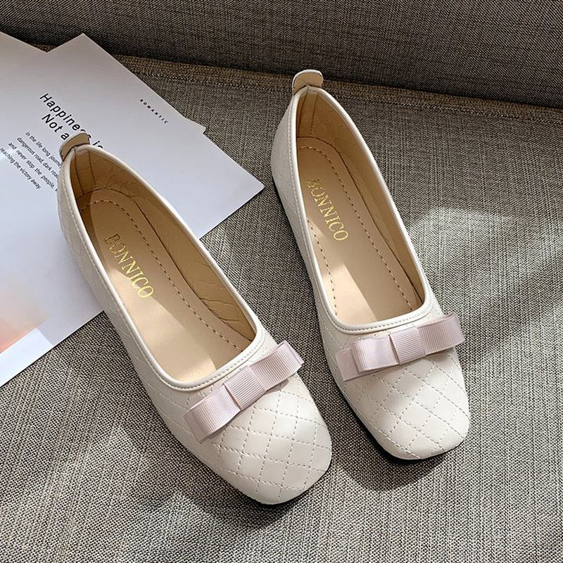 Kvinner Sløyfe Dekor Square Toe Myk Såle Uformell Slip On Loafers