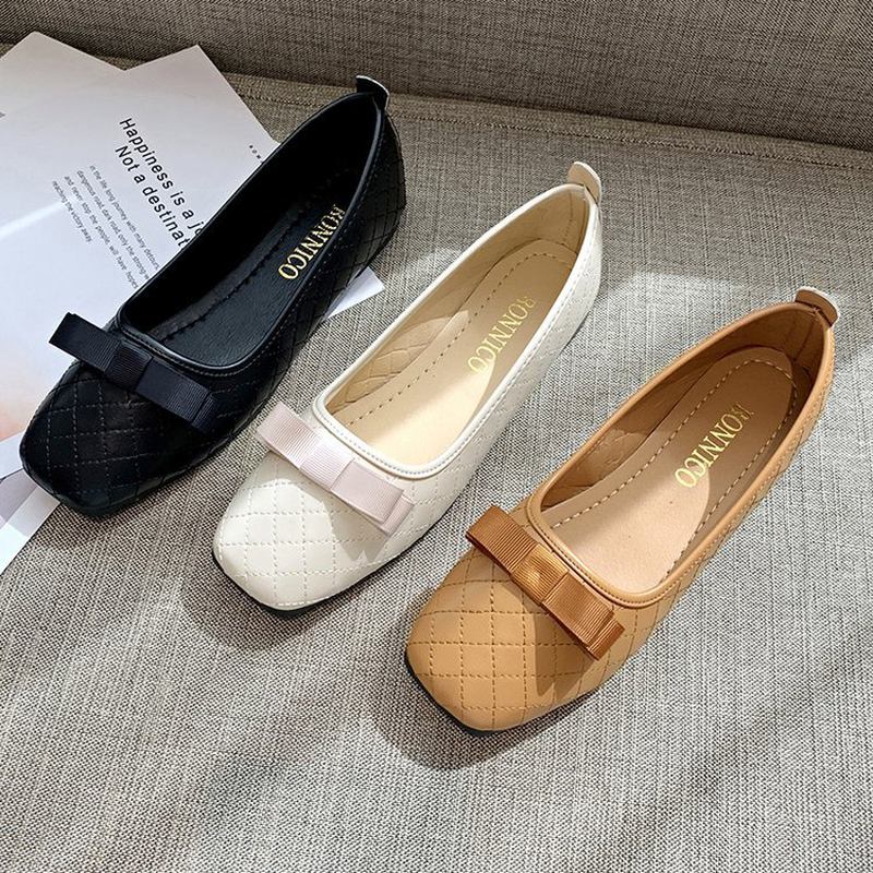 Kvinner Sløyfe Dekor Square Toe Myk Såle Uformell Slip On Loafers