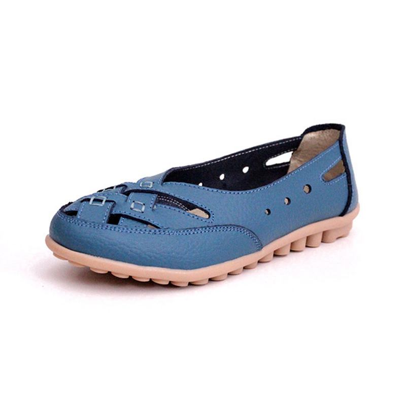 Kvinner Sommer Flat Fritids Outdoor Hollow Out Leather Myk Komfortabel Flat Loafers Sko