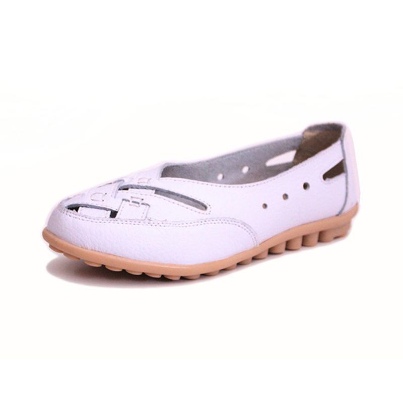 Kvinner Sommer Flat Fritids Outdoor Hollow Out Leather Myk Komfortabel Flat Loafers Sko