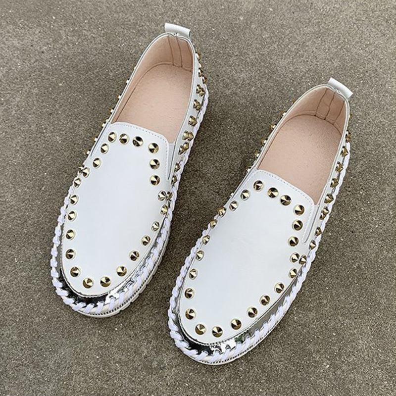 Kvinner Stilig Nagle Solid Fôr Myk Bunn Flat Fritids Loafers Sko