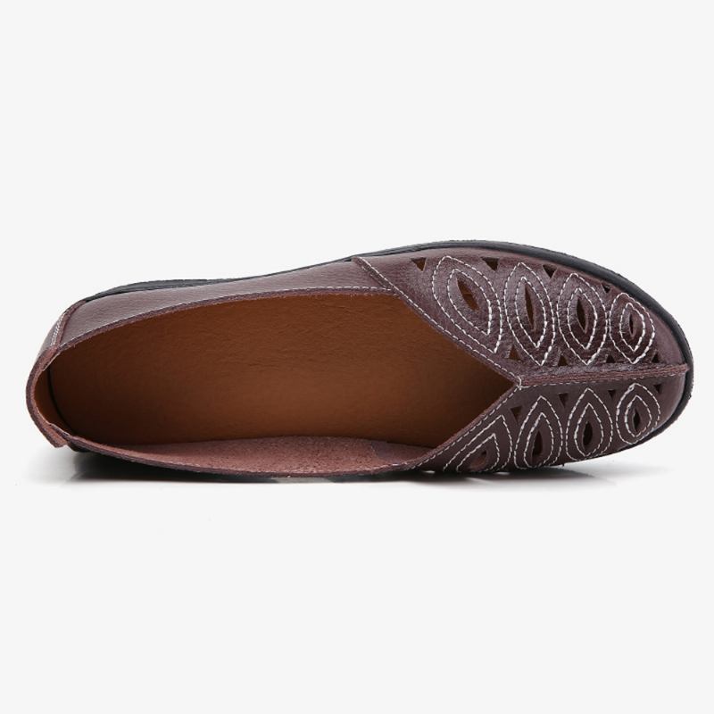 Kvinner Syr Blomst Hule Sklisikker Fritids Slip On Loafers