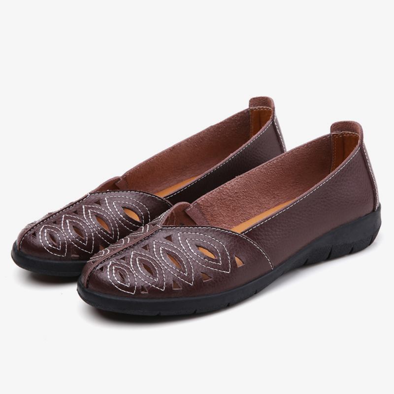 Kvinner Syr Blomst Hule Sklisikker Fritids Slip On Loafers