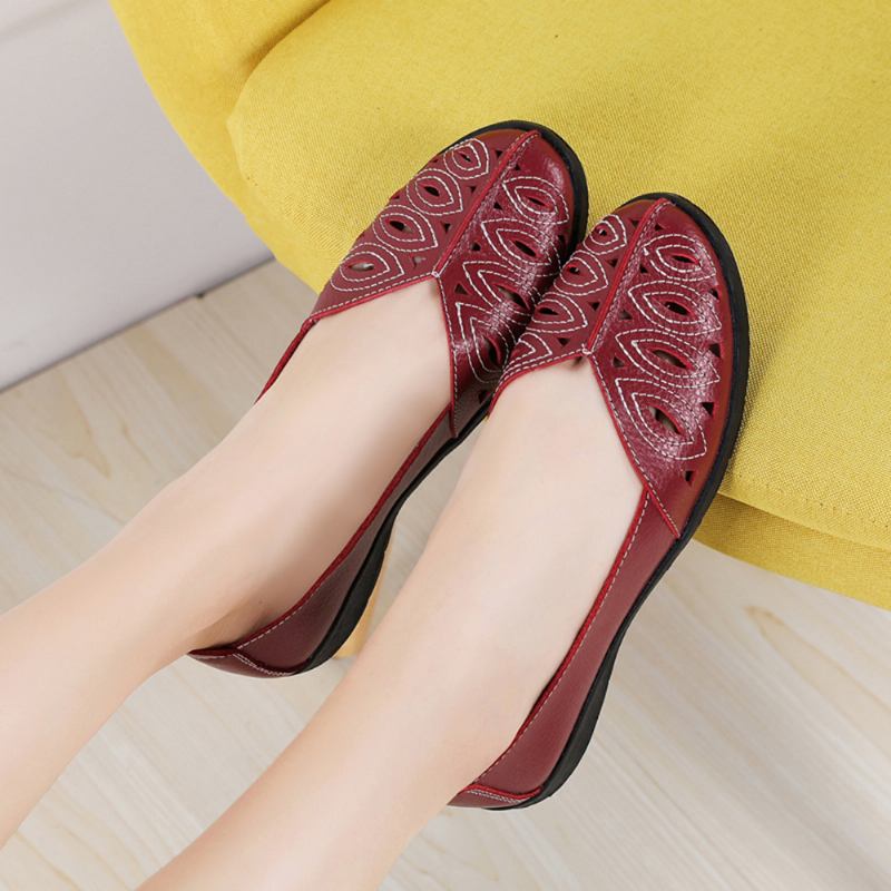 Kvinner Syr Blomst Hule Sklisikker Fritids Slip On Loafers