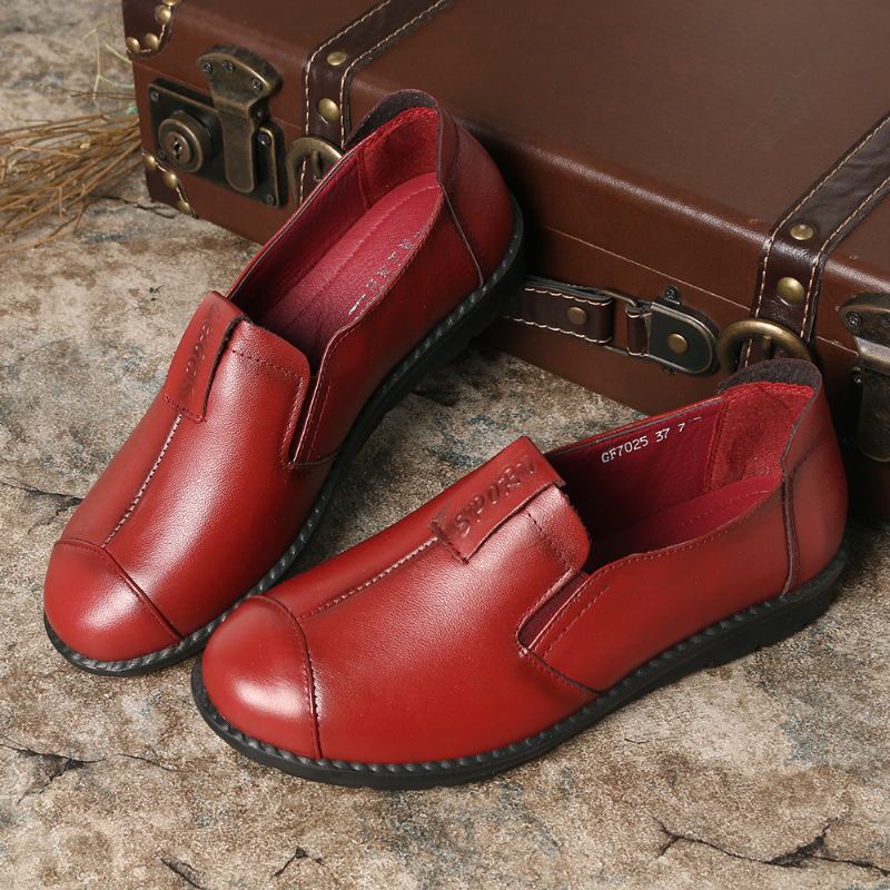 Kvinner Uformell Myk Såle Slip On Leather Loafers