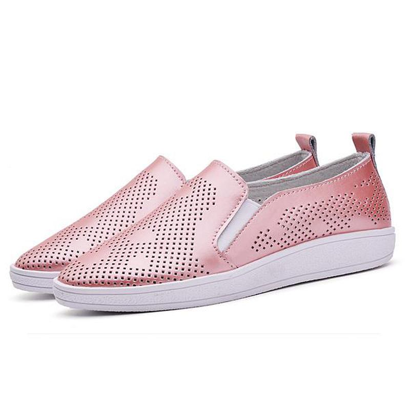 Kvinner Uformelle Pustende Loafers Hollow Out Slip-on Myk Såle Flate Sko