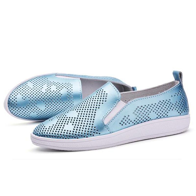 Kvinner Uformelle Pustende Loafers Hollow Out Slip-on Myk Såle Flate Sko