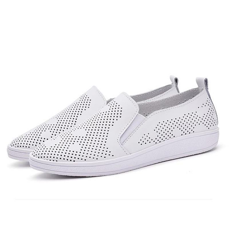 Kvinner Uformelle Pustende Loafers Hollow Out Slip-on Myk Såle Flate Sko