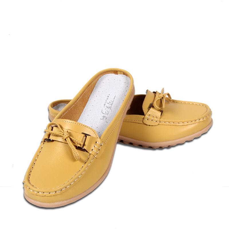 Kvinner Uformelt Mykt Skinn Slip-ons Bowknot Chic Flat Loafers