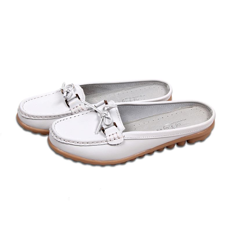 Kvinner Uformelt Mykt Skinn Slip-ons Bowknot Chic Flat Loafers