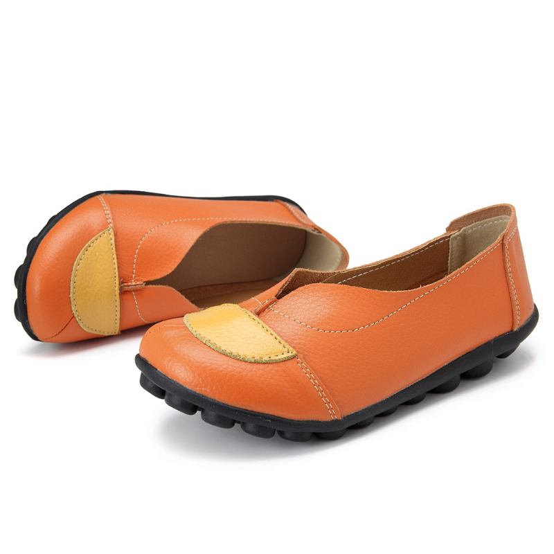 Kvinner V-formet Søm Leather Fritids Flat Loafers Sko