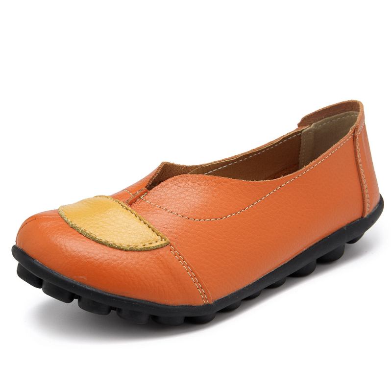 Kvinner V-formet Søm Leather Fritids Flat Loafers Sko