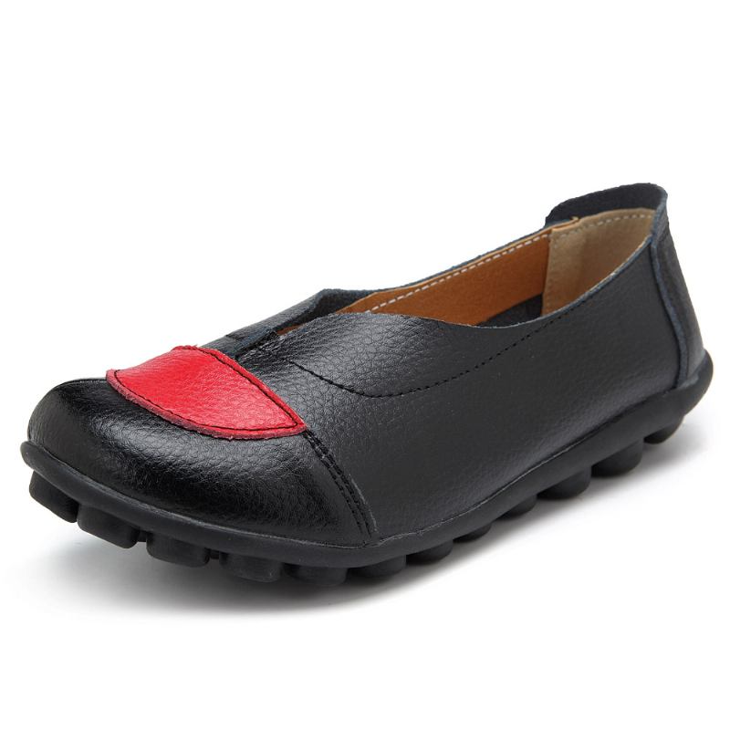 Kvinner V-formet Søm Leather Fritids Flat Loafers Sko