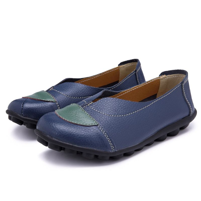 Kvinner V-formet Søm Leather Fritids Flat Loafers Sko