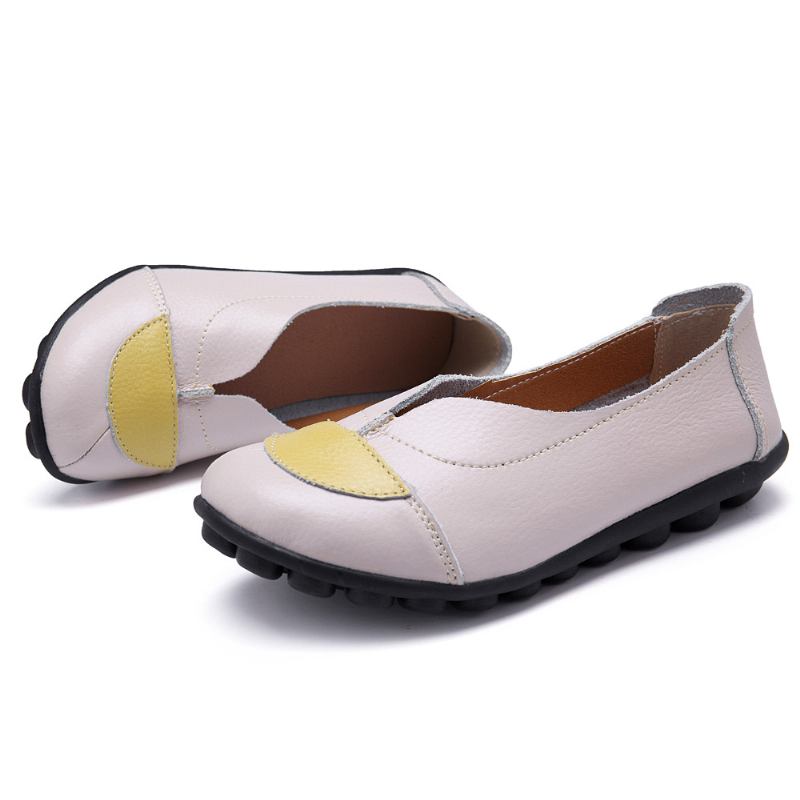 Kvinner V-formet Søm Leather Fritids Flat Loafers Sko