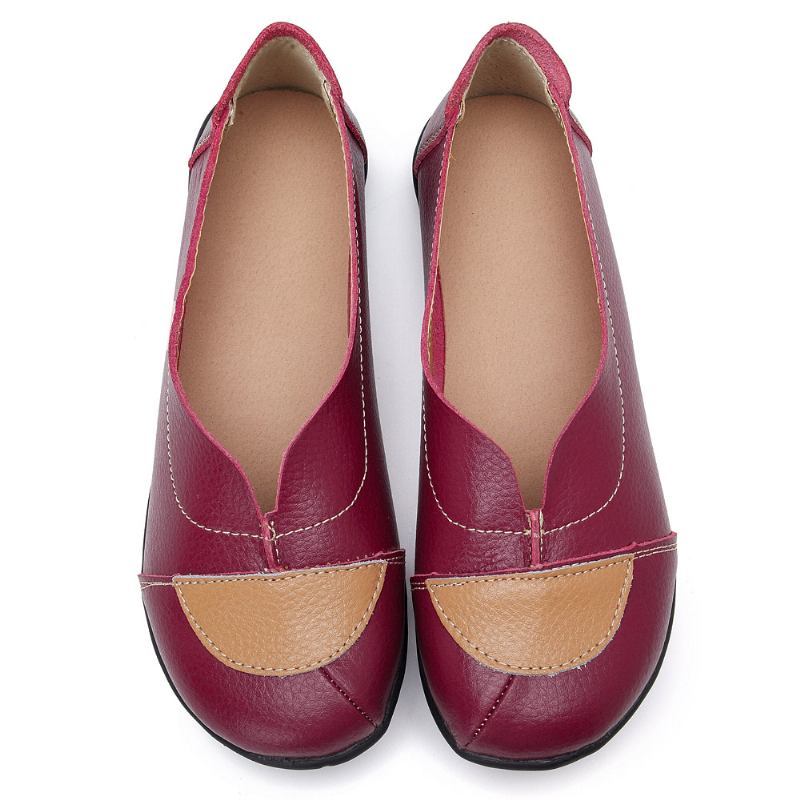 Kvinner V-formet Søm Leather Fritids Flat Loafers Sko