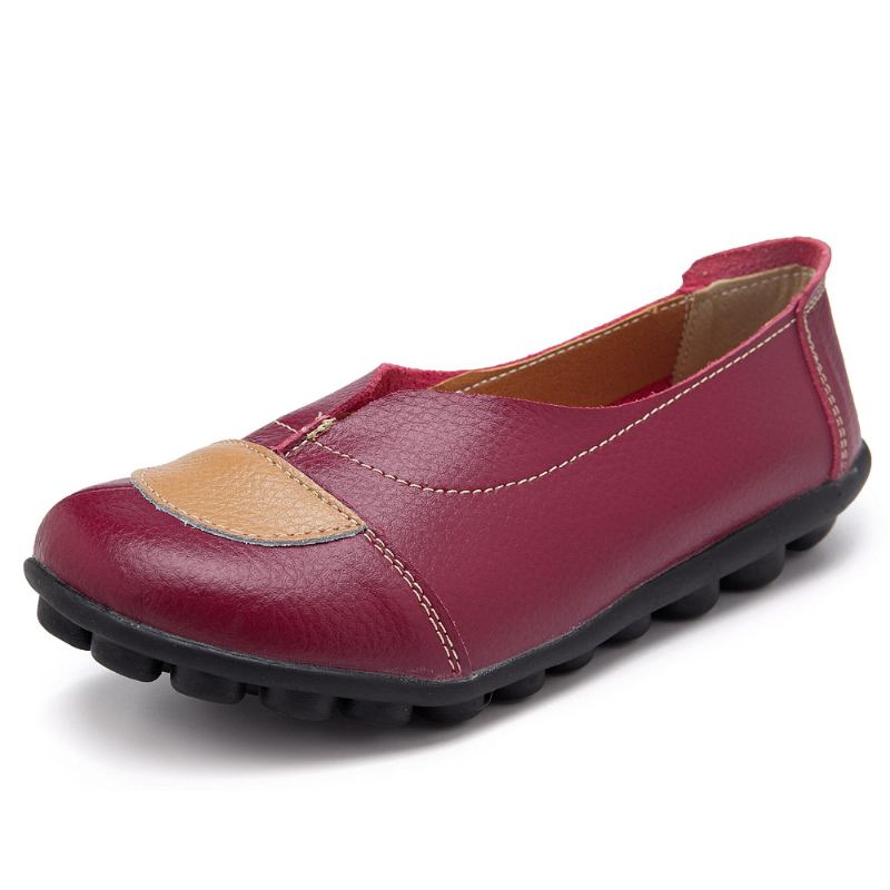 Kvinner V-formet Søm Leather Fritids Flat Loafers Sko