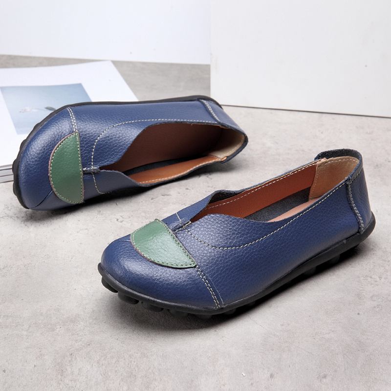 Kvinner V-formet Søm Leather Fritids Flat Loafers Sko