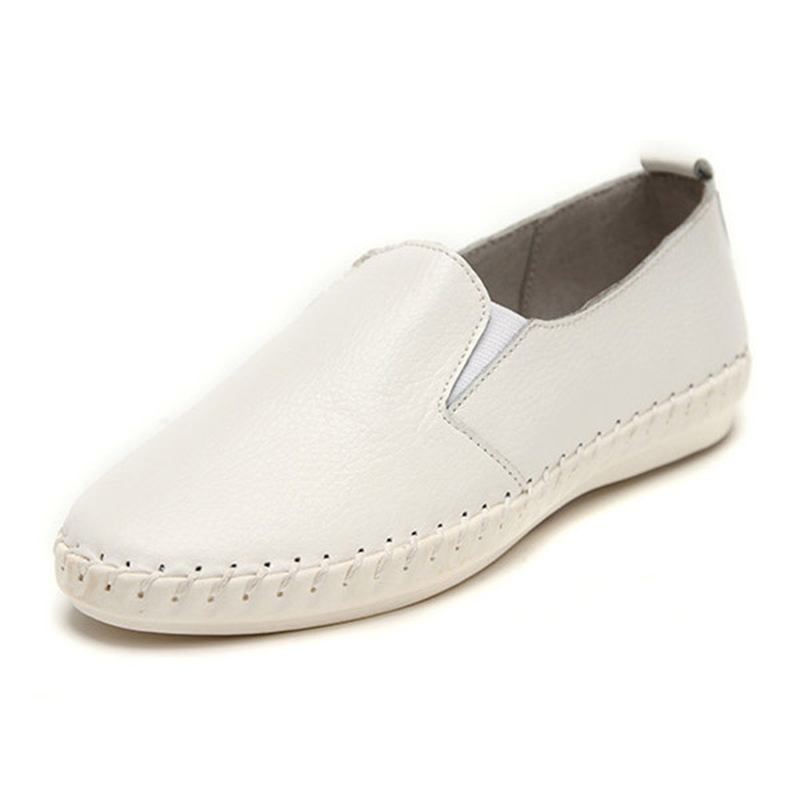 Kvinner Vår Fritids Flat Shoes Slip On Loafers Myk Bunn Leather Flat Shoes