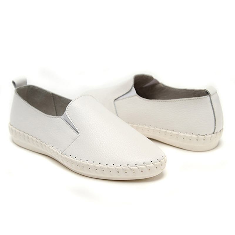 Kvinner Vår Fritids Flat Shoes Slip On Loafers Myk Bunn Leather Flat Shoes