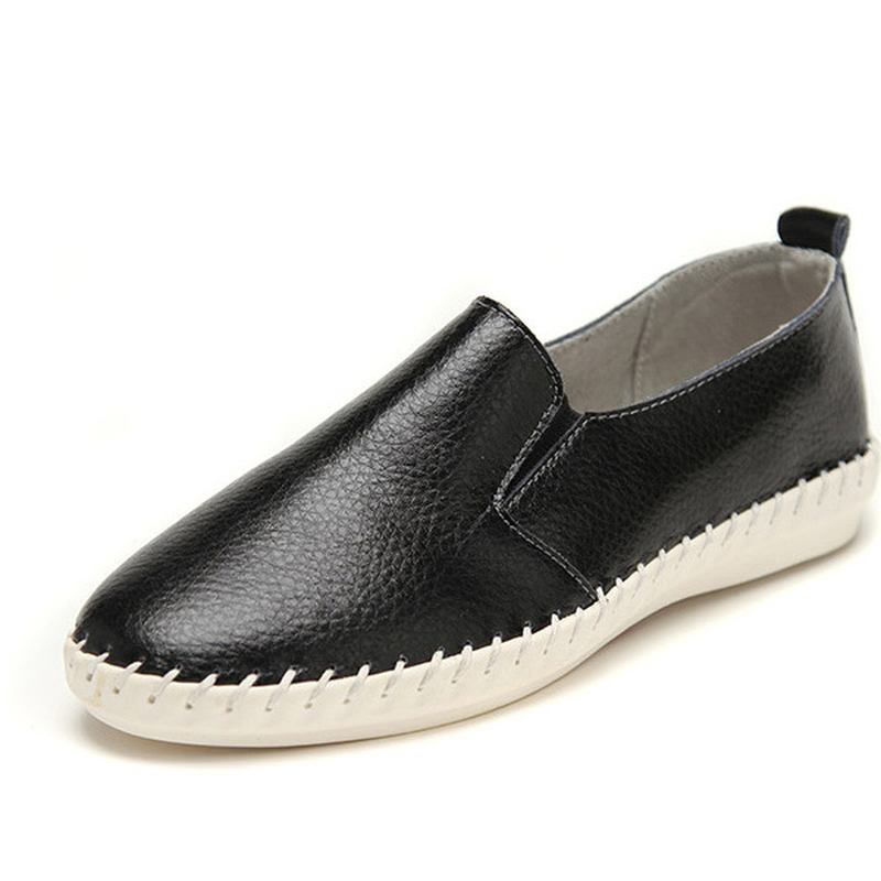 Kvinner Vår Fritids Flat Shoes Slip On Loafers Myk Bunn Leather Flat Shoes