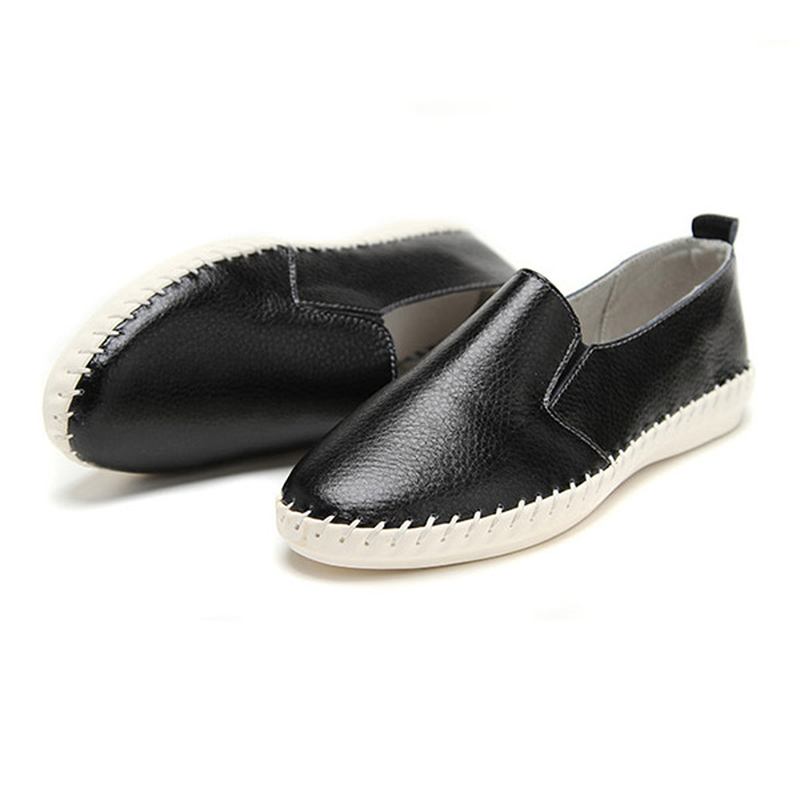 Kvinner Vår Fritids Flat Shoes Slip On Loafers Myk Bunn Leather Flat Shoes