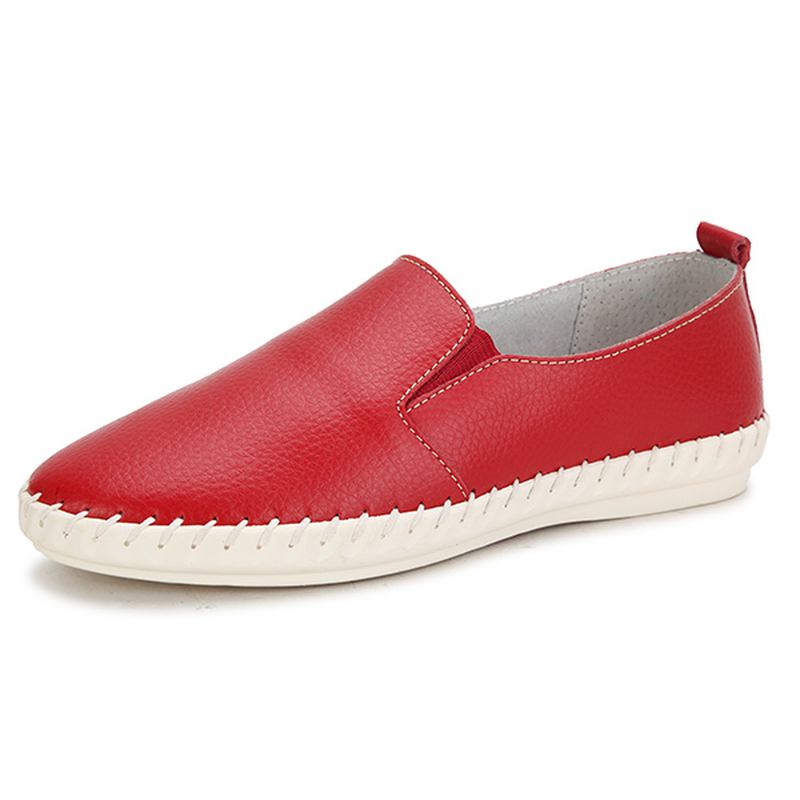 Kvinner Vår Fritids Flat Shoes Slip On Loafers Myk Bunn Leather Flat Shoes