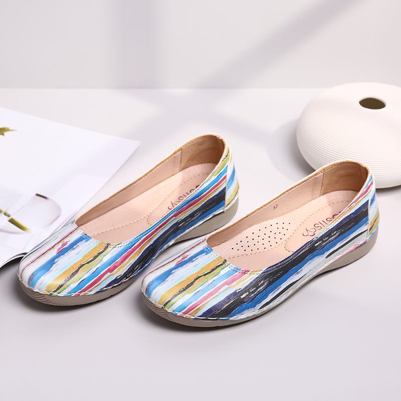 Multicolor Fritids Leather Myk Såle Walking Flats