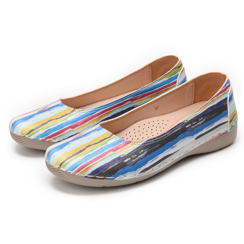 Multicolor Fritids Leather Myk Såle Walking Flats