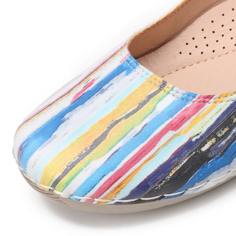 Multicolor Fritids Leather Myk Såle Walking Flats