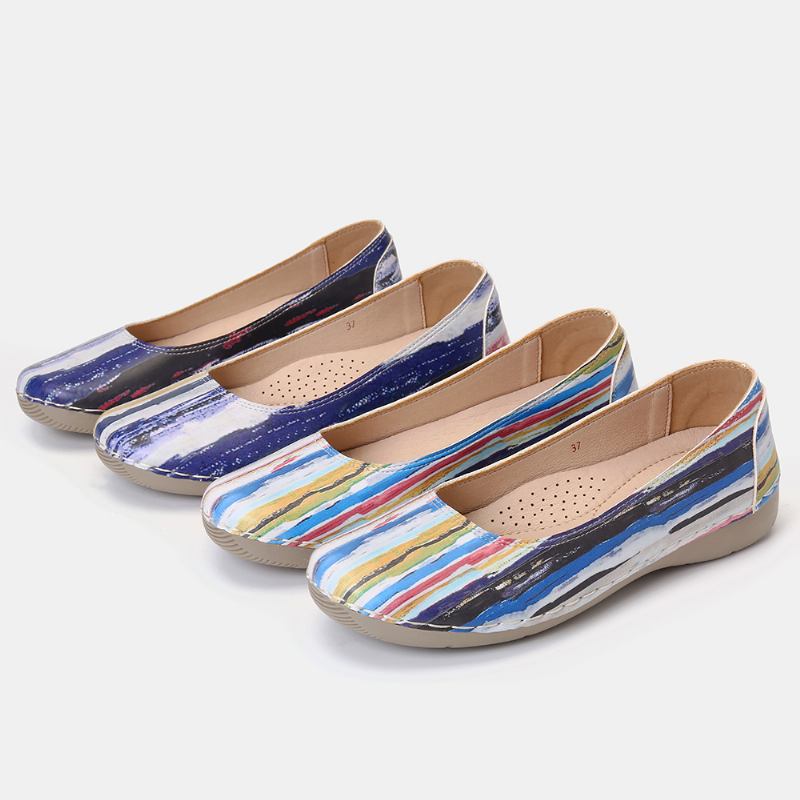 Multicolor Fritids Leather Myk Såle Walking Flats