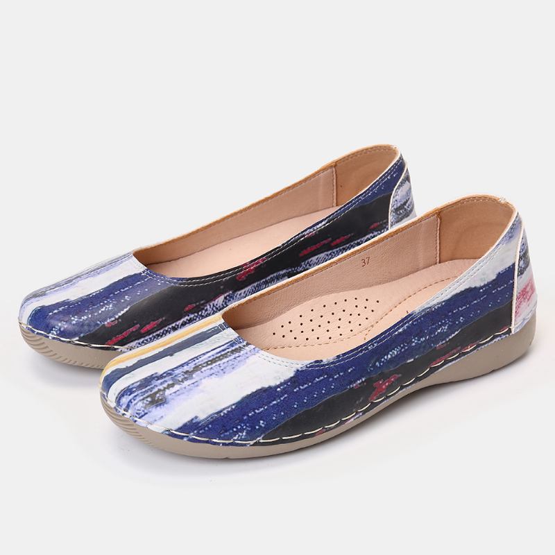 Multicolor Fritids Leather Myk Såle Walking Flats