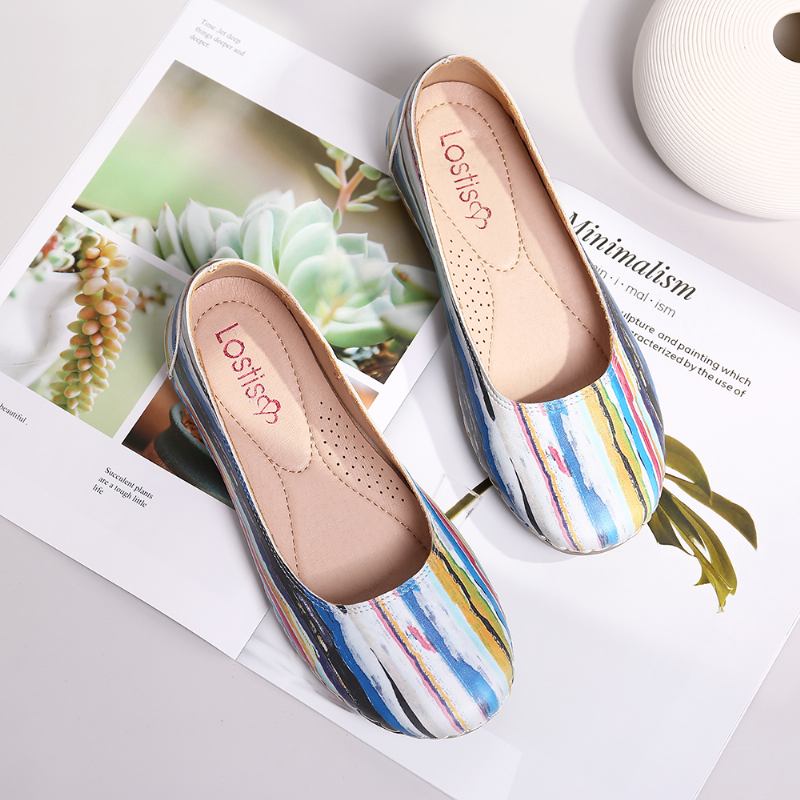 Multicolor Fritids Leather Myk Såle Walking Flats