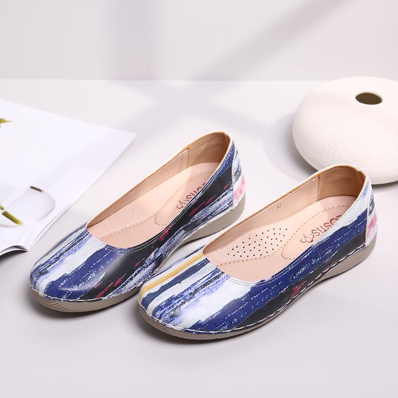 Multicolor Fritids Leather Myk Såle Walking Flats