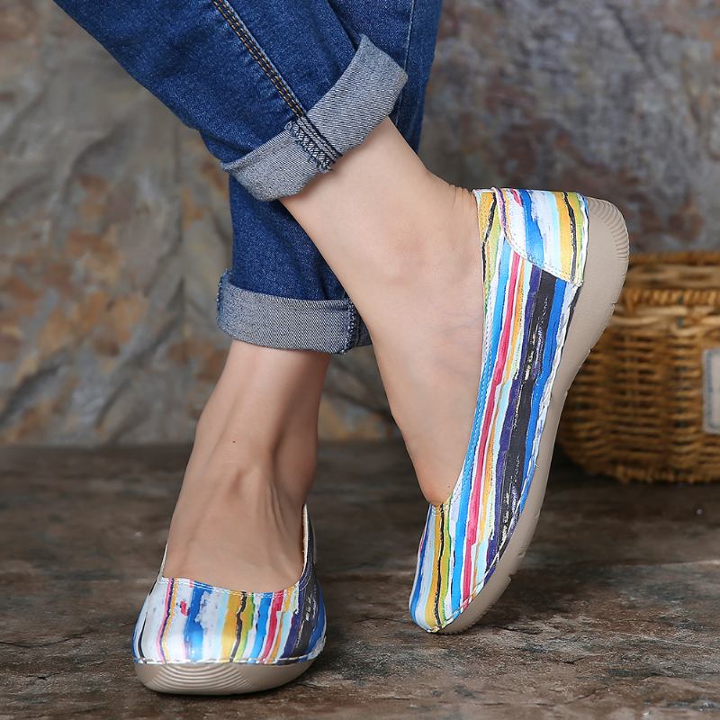 Multicolor Fritids Leather Myk Såle Walking Flats