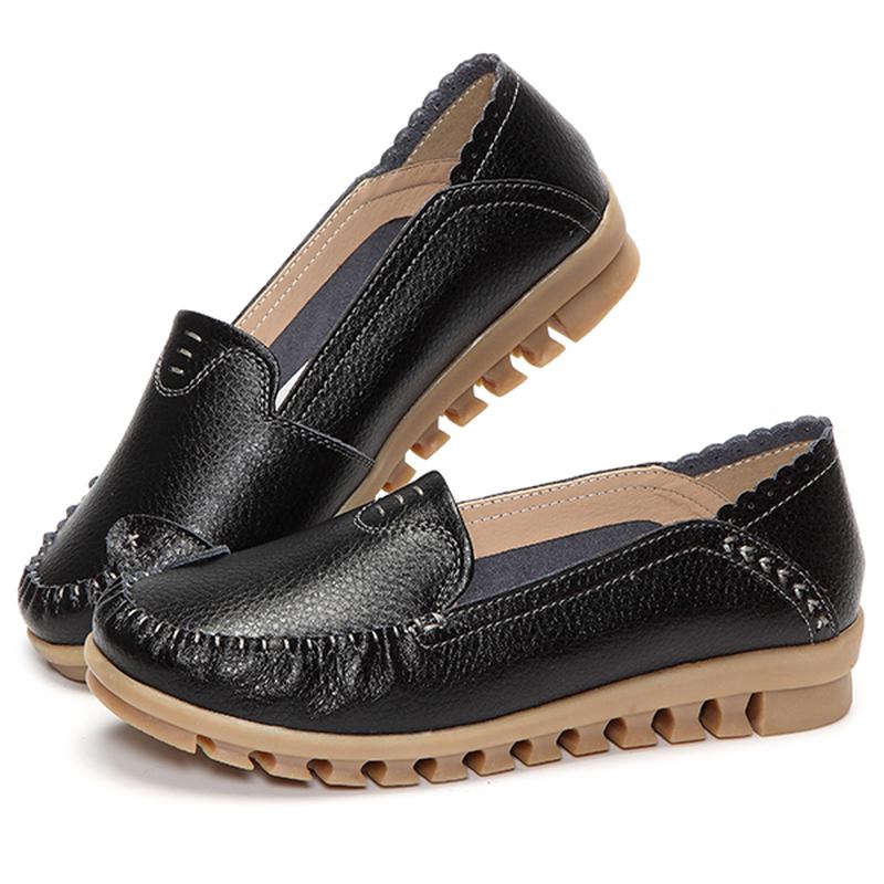 Myk Gummisåle Rund Tå Pure Color Slip On Flat Loafers