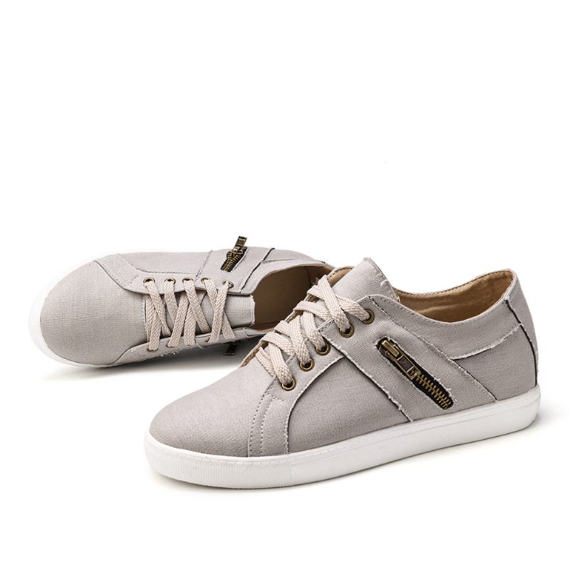 Plus Size Dame Retro Glidelås Dekor Canvas Snøring Flat Fritids Sko