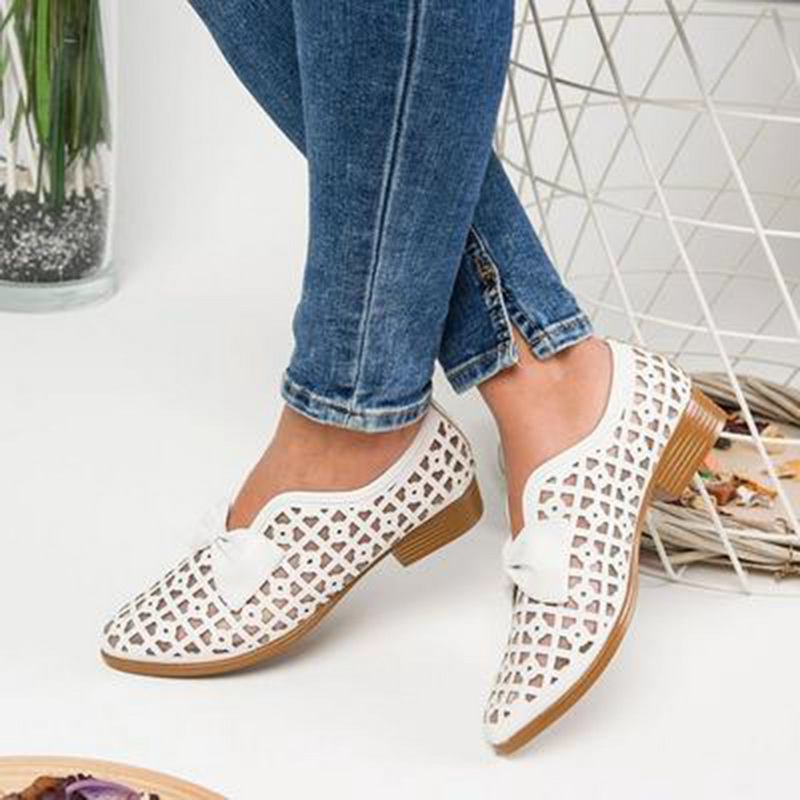 Plus Size Kvinner Fritids Butterfly Knot Hollow White Loafers