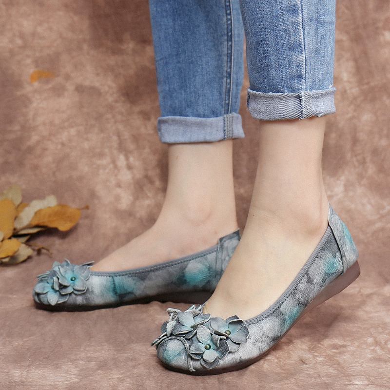 Retro Blomsterdekor Tie-dyed Myk Såle Slip On Myke Flate Sko