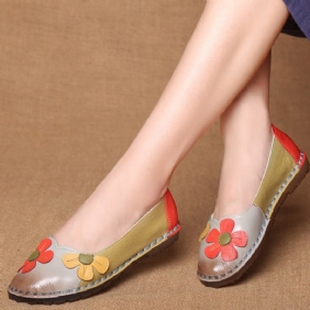 Retro Stitching Leather Flats Uformelle Sko