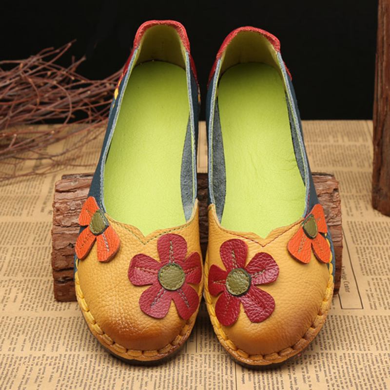 Retro Stitching Leather Flats Uformelle Sko