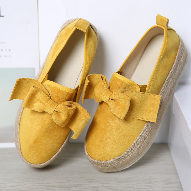 Stor Størrelse Kvinner Fritids Butterfly Knot Straw Platform Loafers