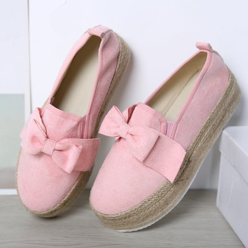 Stor Størrelse Kvinner Fritids Butterfly Knot Straw Platform Loafers