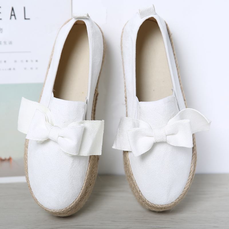 Stor Størrelse Kvinner Fritids Butterfly Knot Straw Platform Loafers