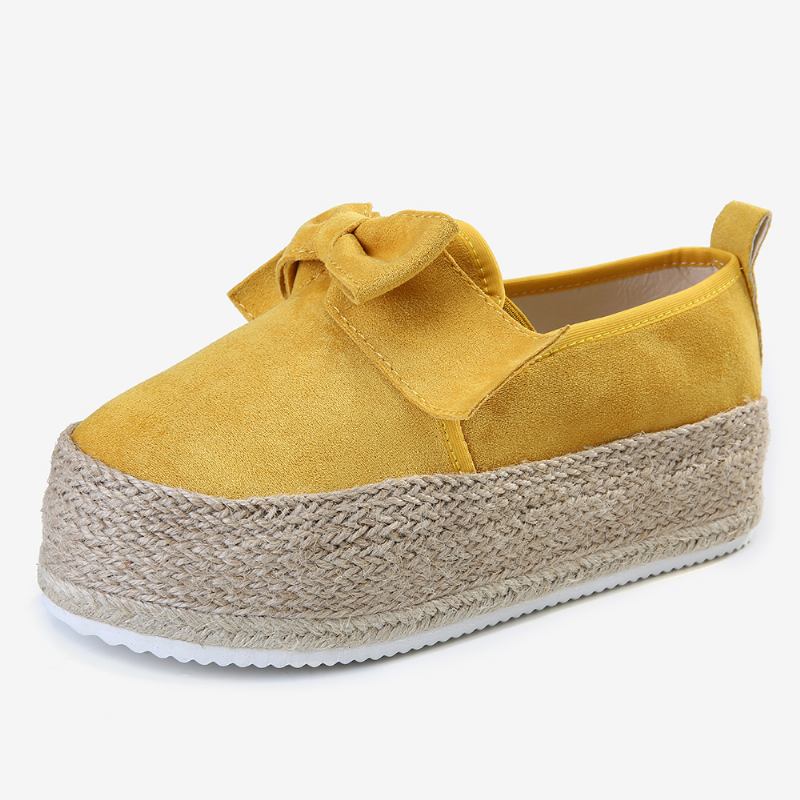 Stor Størrelse Kvinner Fritids Butterfly Knot Straw Platform Loafers