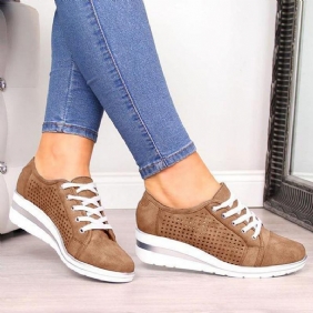 Stor Størrelse Kvinner Fritids Ensfarge Rund Tå Lace Up Wedges Loafers