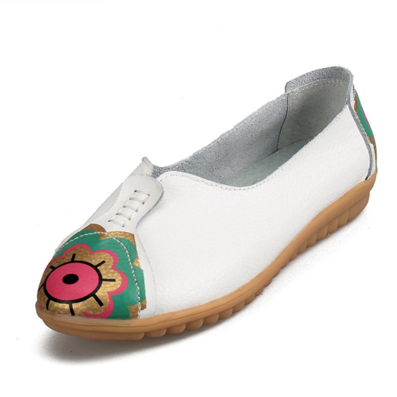 Sun Eye Blomstermønster Mykt Skinn Slip-ons Lazy Driving Flat Loafers